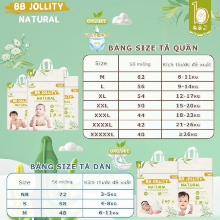 Tã bỉm cao cấp BB Jollity Nature M-58 dán ngày