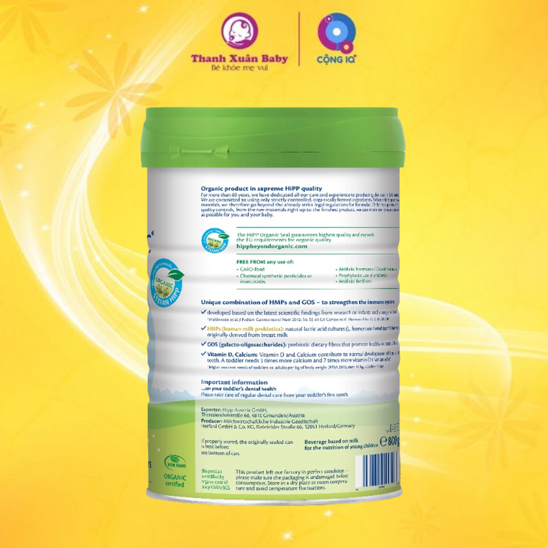Thành phần Sữa HiPP ORGANIC COMBIOTIC số 4 (800g) cho bé từ 3 tuổi